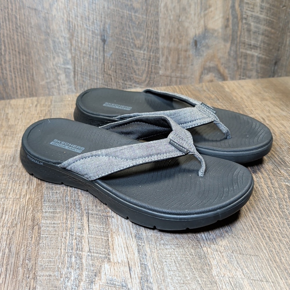 Skechers On-The-Go 600 Flip Flop Sandal Goga Mat Women's Size 8 Grey Black Thong